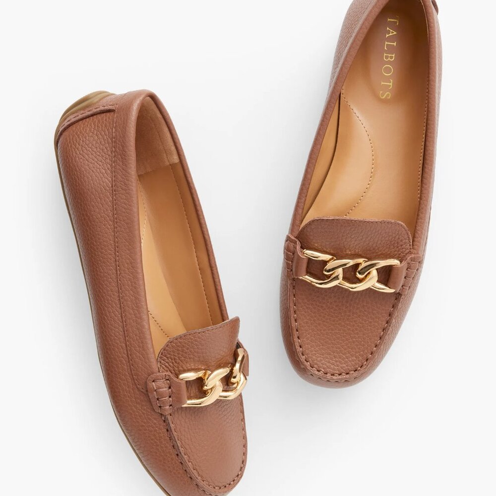 NWOB Talbots Everyson Leather Chain Driving Loafers - Brown (Size: 10)